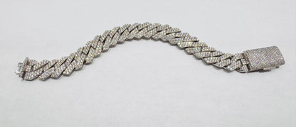 SILVER MOISSANITE BRACELET 8”, VVS 7.49ctw, WIDTH: 14mm