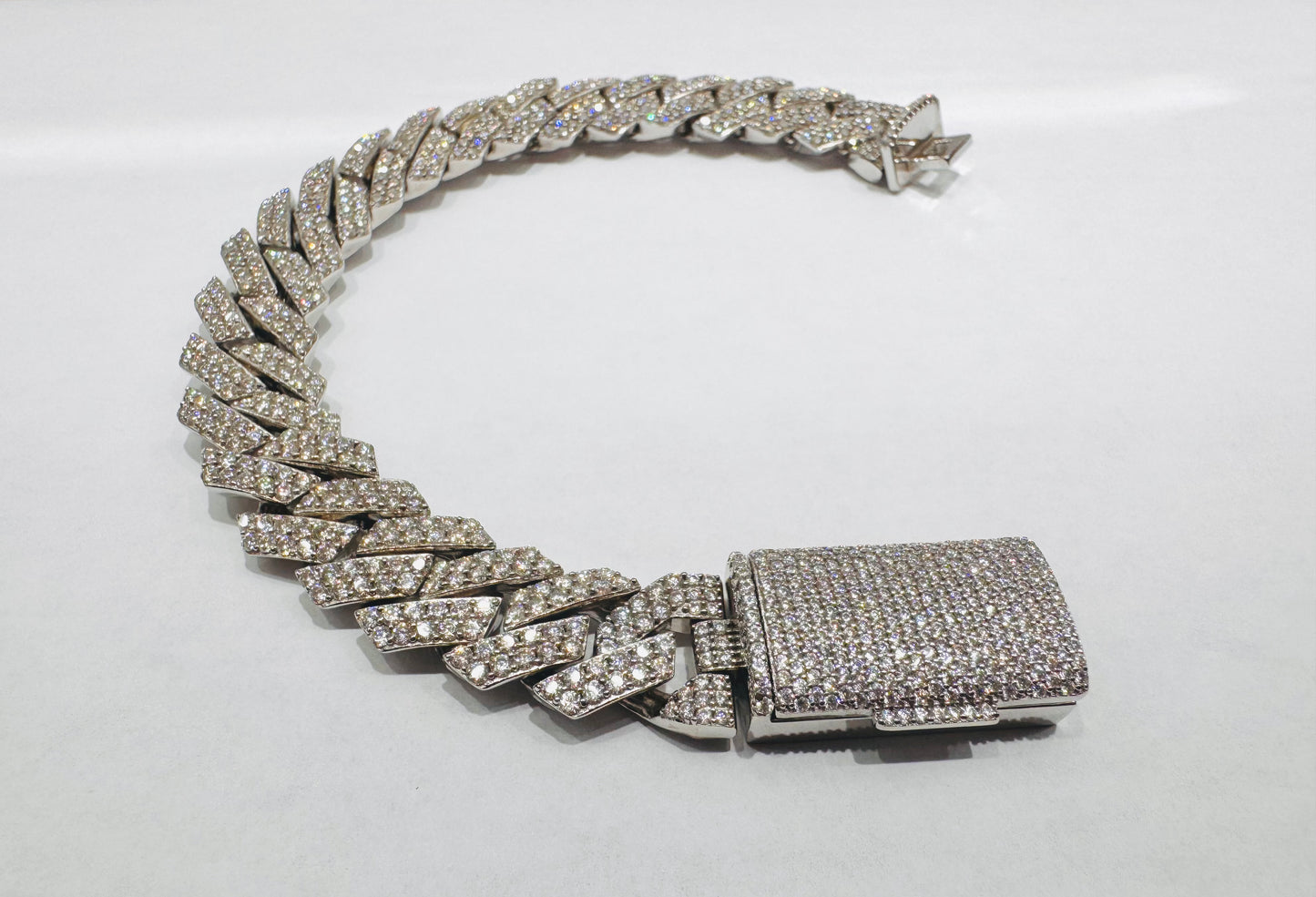 SILVER MOISSANITE BRACELET 8”, VVS 7.49ctw, WIDTH: 14mm