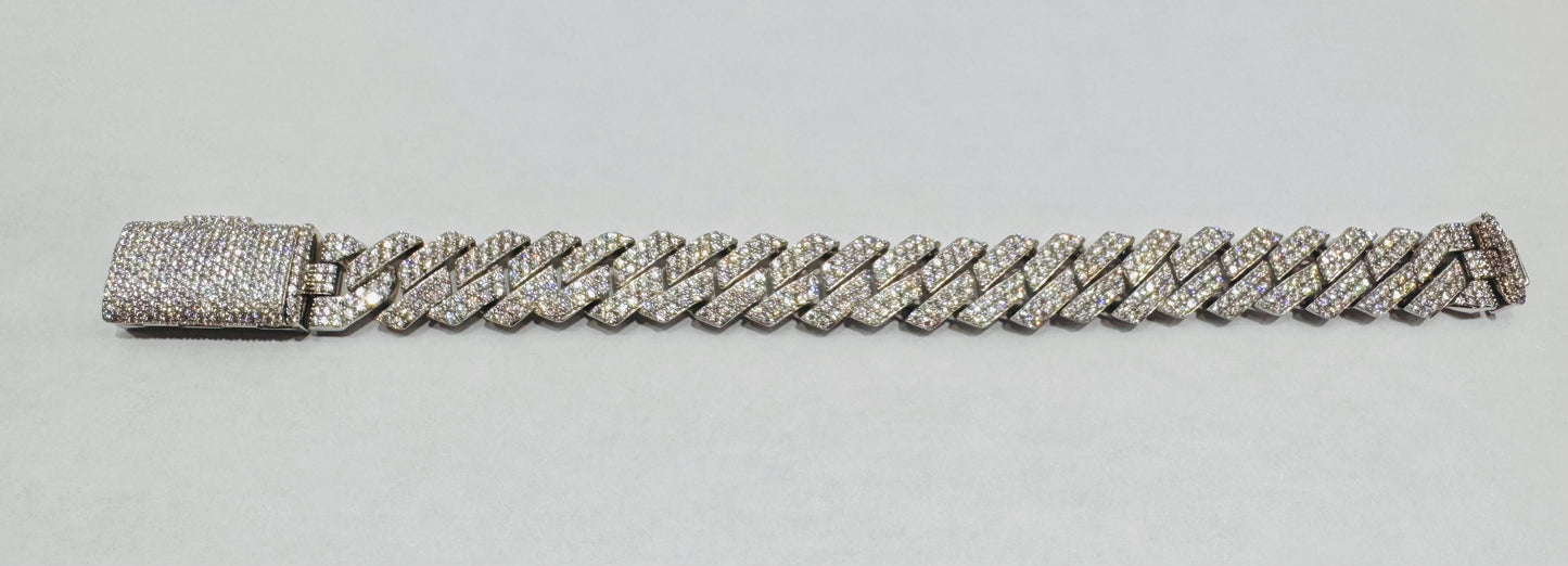 SILVER MOISSANITE BRACELET 8”, VVS 7.49ctw, WIDTH: 14mm