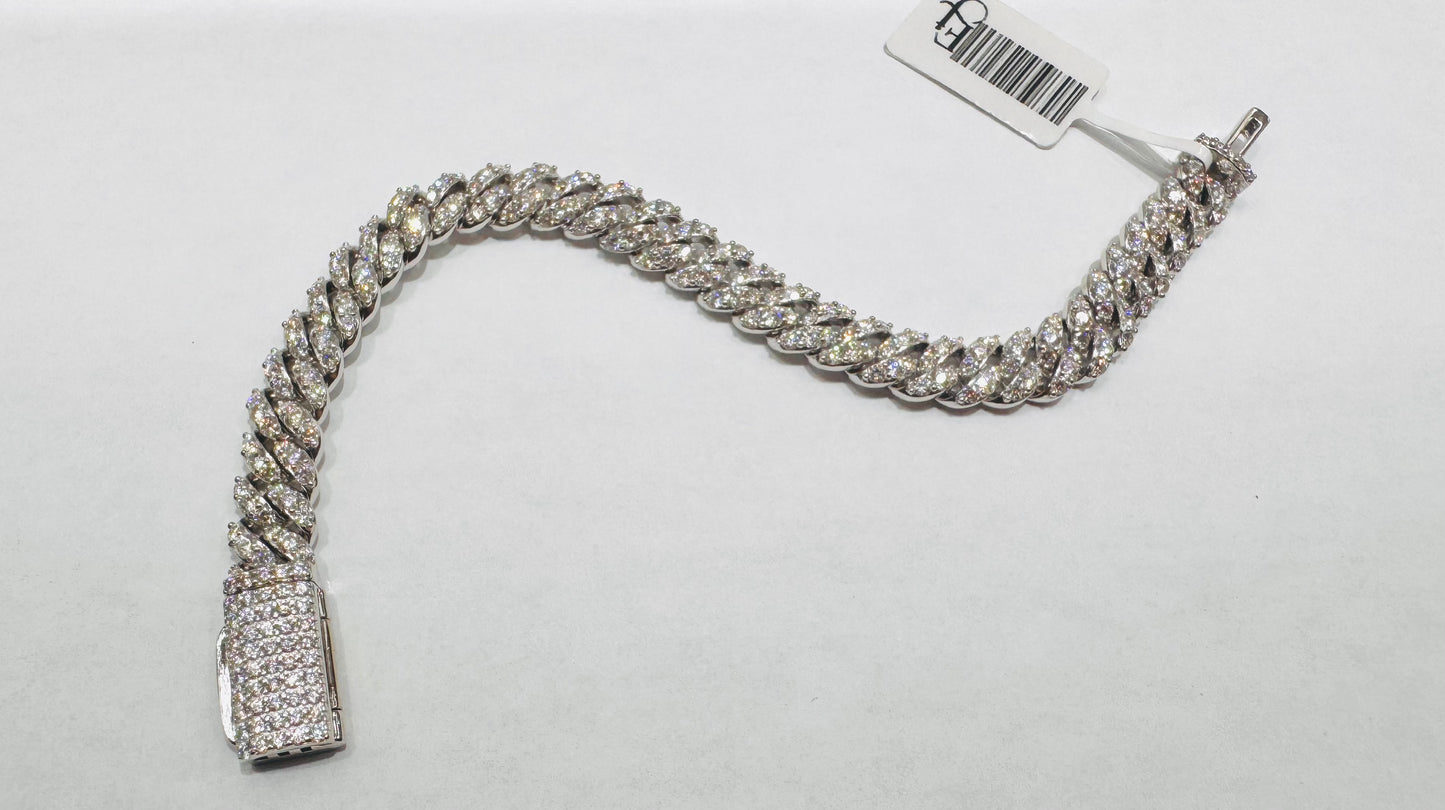 SILVER MOISSANITE CUBAN BRACELET 7”, VVS 7.59ctw, WIDTH: 8.5mm