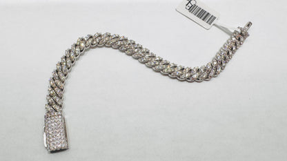 SILVER MOISSANITE CUBAN BRACELET 7”, VVS 7.59ctw, WIDTH: 8.5mm