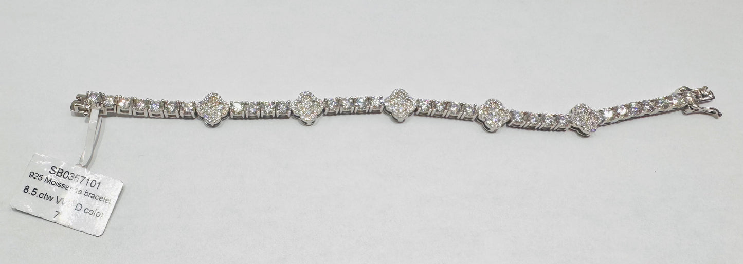 SILVER MOISSANITE TENNIS BRACELET 7”, VVS 8.5CTW