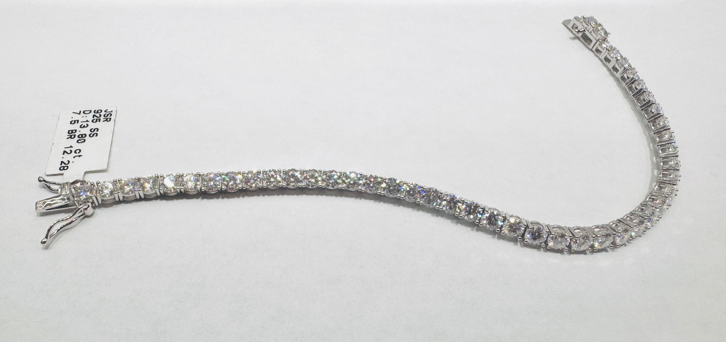SILVER MOISSANITE TENNIS BRACELET 7.5”, VVS 13.80CT