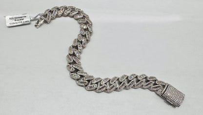 SILVER MOISSANITE CUBAN LINK BRACELET 8.5”, VVS 13.25ctw, WIDTH: 13.5mm