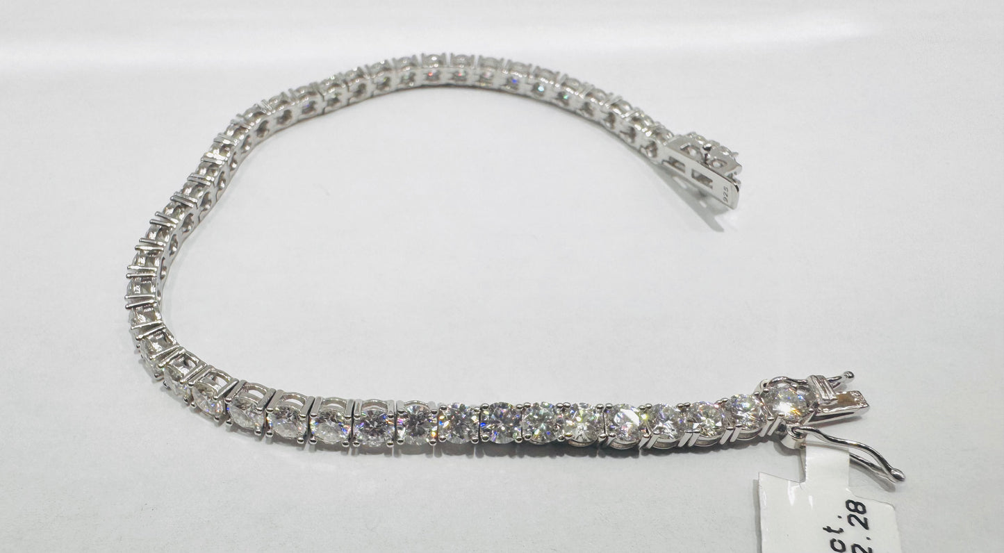 SILVER MOISSANITE TENNIS BRACELET 7.5”, VVS 13.80CT