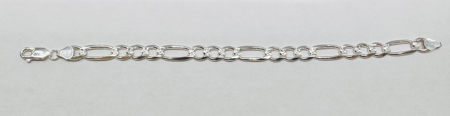 SILVER FIGARO BRACELET 8”, WEIGHT: 16.3 gm, WIDTH: 4mm