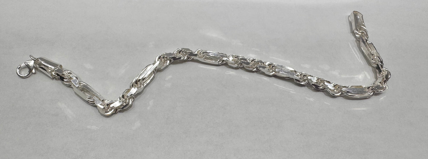 SILVER ROPE BRACELET 8”, WEIGHT: 19.3gm, WIDTH: 4mm