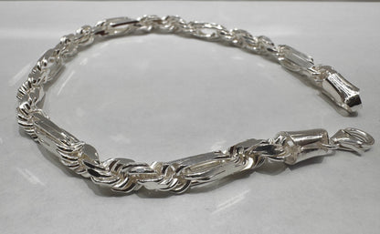 SILVER ROPE BRACELET 8”, WEIGHT: 19.3gm, WIDTH: 4mm