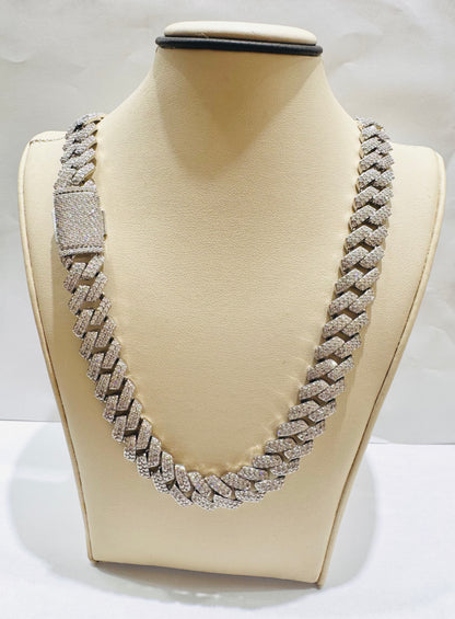 SILVER MOISSANITE MIAMI CUBAN LINK NECKLACE 24”, VVS 24.25CT