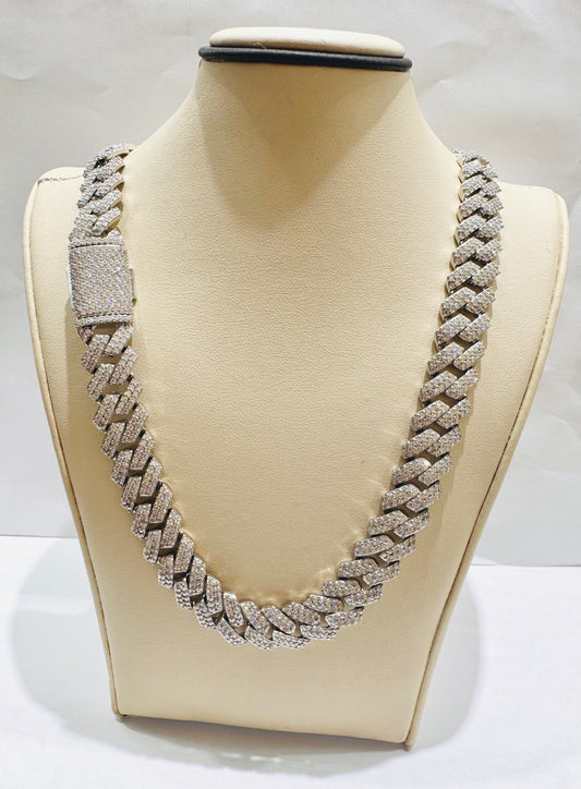 SILVER MOISSANITE MIAMI CUBAN LINK NECKLACE 24”, VVS 24.25CT