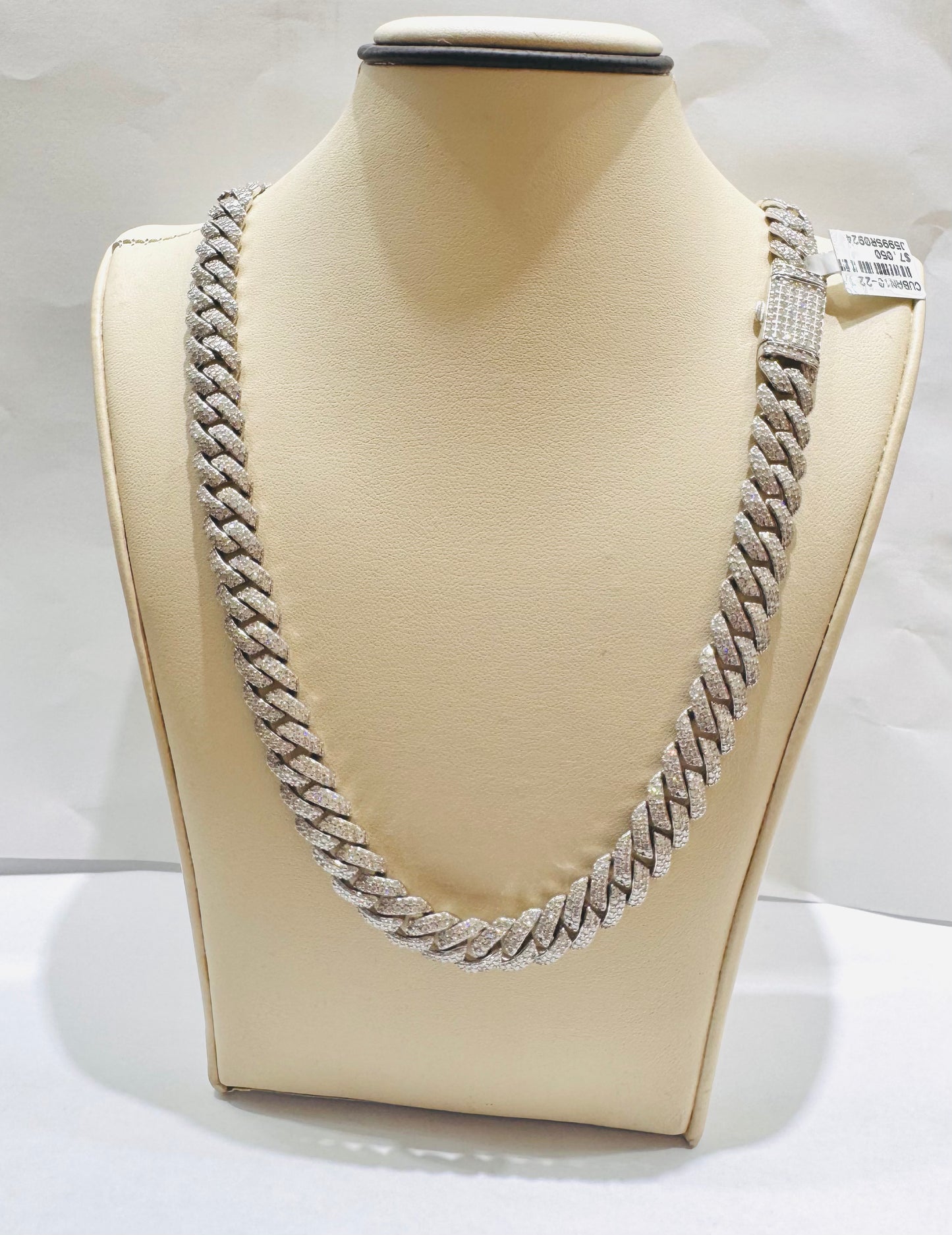 SILVER MOISSANITE MIAMI CUBAN LINK NECKLACE 22”, VVS 17.83CT