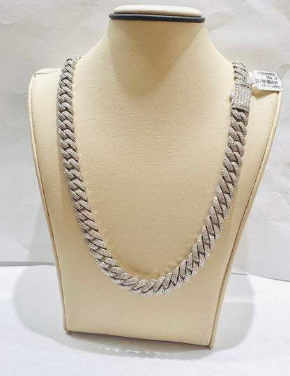 SILVER MOISSANITE MIAMI CUBAN LINK NECKLACE 22”, VVS 17.83CT