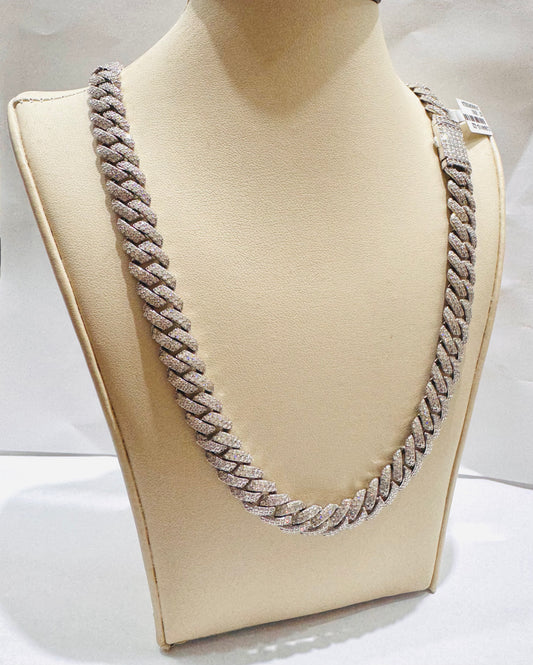 SILVER MOISSANITE MIAMI CUBAN LINK NECKLACE 22”, VVS 17.83CT