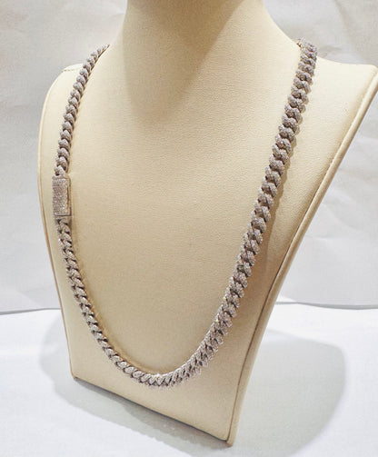 SILVER MOISSANITE CUBAN LINK NECKLACE 18”, VVS 11CTTW, WIDTH: 6mm, WEIGHT: 58gm