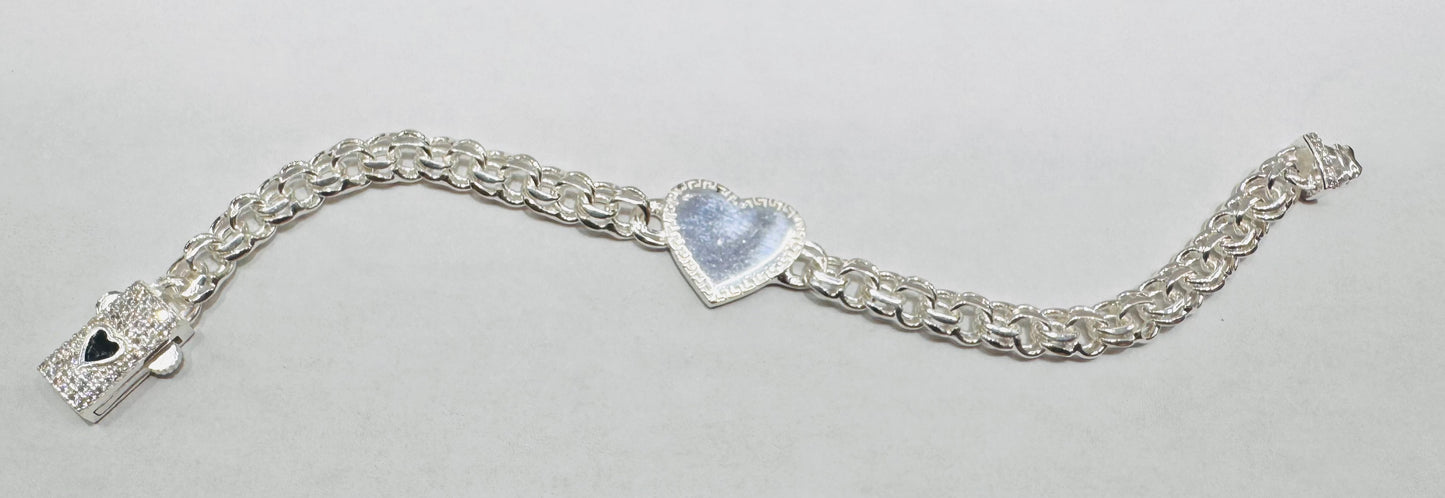 SILVER HEART CHINO LINK BRACELET 7”, WEIGHT: 16.5gm, WIDTH: 3mm