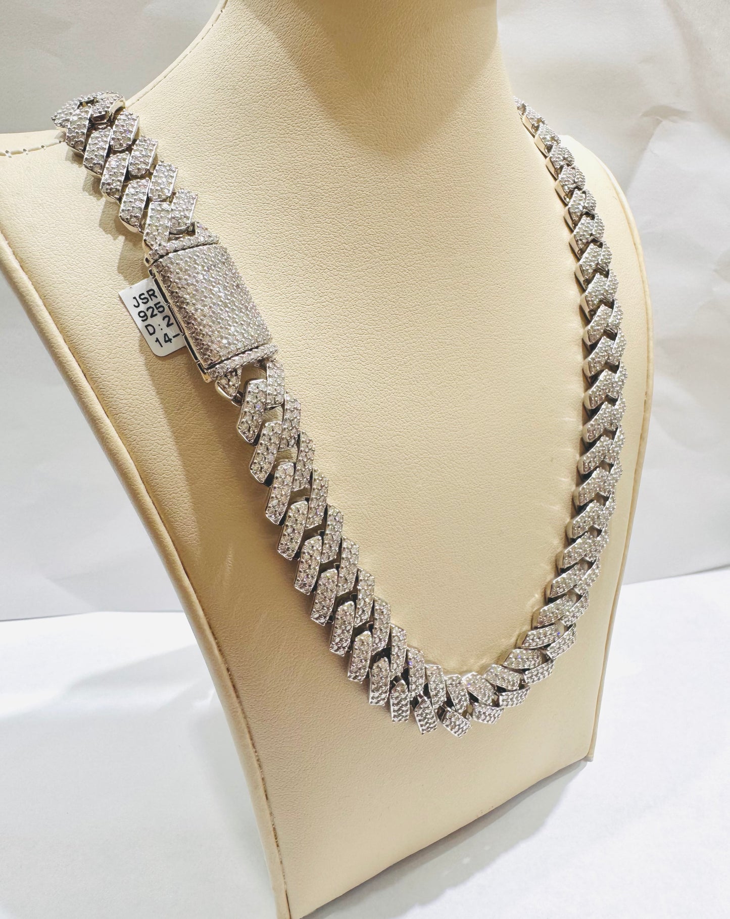 SILVER MOISSANITE MIAMI CUBAN LINK NECKLACE 24”, VVS 24.25CT