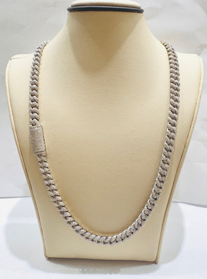 SILVER MOISSANITE CUBAN LINK NECKLACE 18”, VVS 11CTTW, WIDTH: 6mm, WEIGHT: 58gm