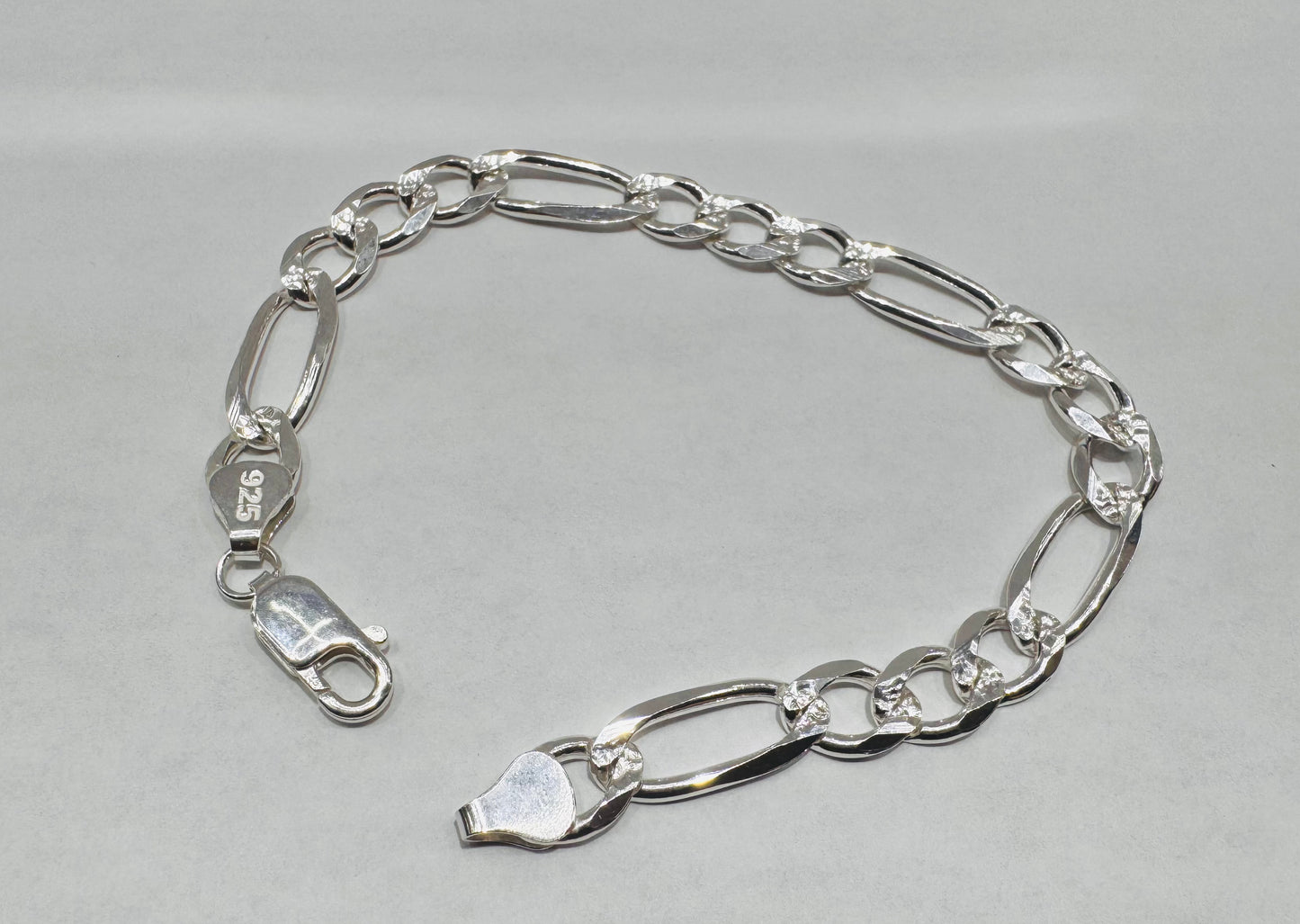 SILVER FIGARO BRACELET 8”, WEIGHT: 16.3 gm, WIDTH: 4mm
