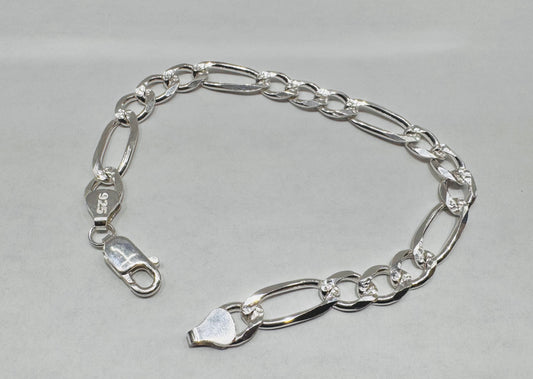 SILVER FIGARO BRACELET 8”, WEIGHT: 16.3 gm, WIDTH: 4mm