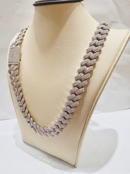 SILVER MOISSANITE MIAMI CUBAN LINK NECKLACE 24”, VVS 24.25CT