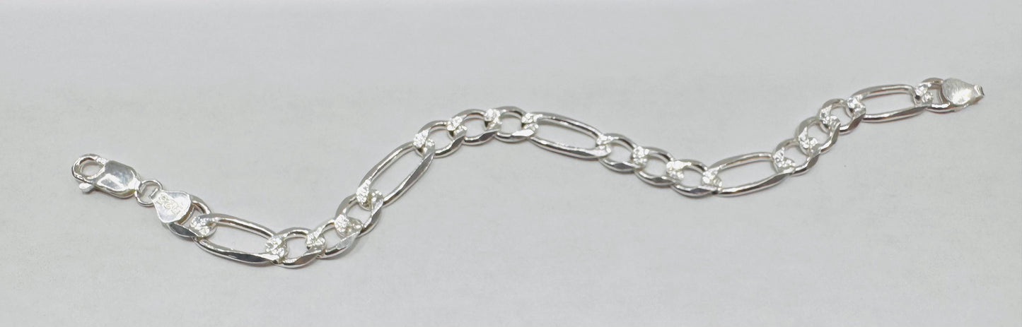 SILVER FIGARO BRACELET 8”, WEIGHT: 16.3 gm, WIDTH: 4mm