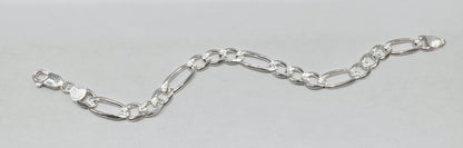 SILVER FIGARO BRACELET 8”, WEIGHT: 16.3 gm, WIDTH: 4mm