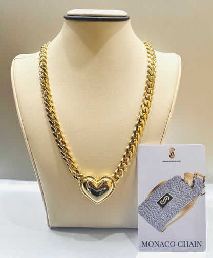 10K GOLD CLASSIC MONACO HEART CHAIN 16”, WEIGHT: 20gm, WIDTH: 7.6mm