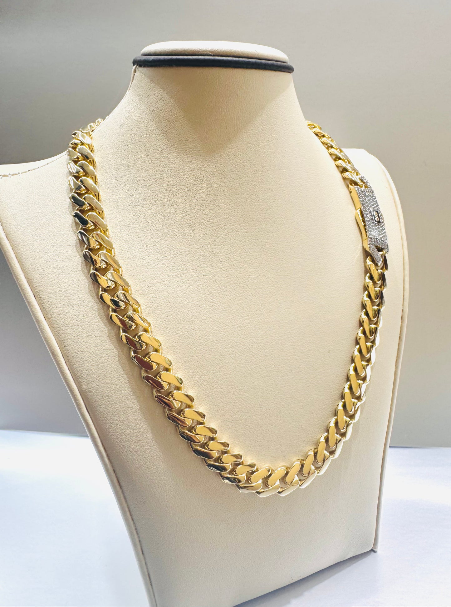 10K GOLD CLASSIC MONACO CHAIN 16”, WEIGHT: 21.4gm, WIDTH: 9.2mm