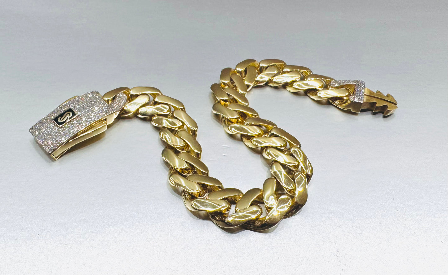 10K GOLD CLASSIC MONACO BRACELET 8”, WEIGHT: 14.4gm, WIDTH: 10.9mm