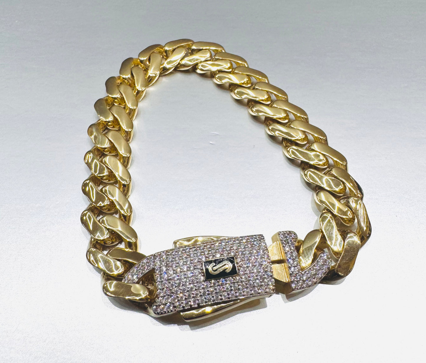 10K GOLD CLASSIC MONACO BRACELET 8”, WEIGHT: 14.4gm, WIDTH: 10.9mm