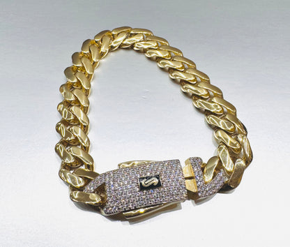 10K GOLD CLASSIC MONACO BRACELET 8”, WEIGHT: 14.4gm, WIDTH: 10.9mm