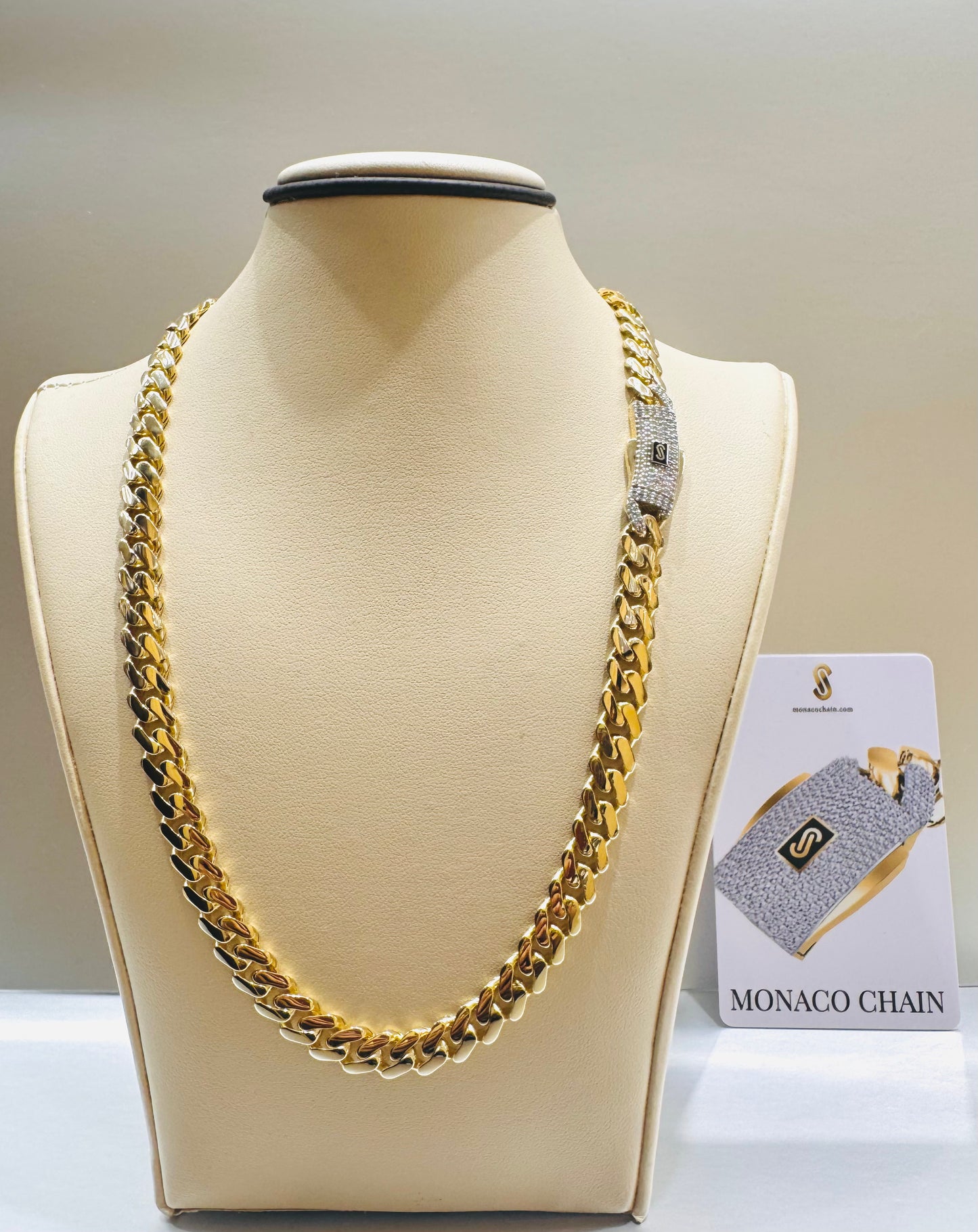 10K GOLD CLASSIC MONACO CHAIN 22”, WEIGHT: 28.5gm, WIDTH: 9.2mm