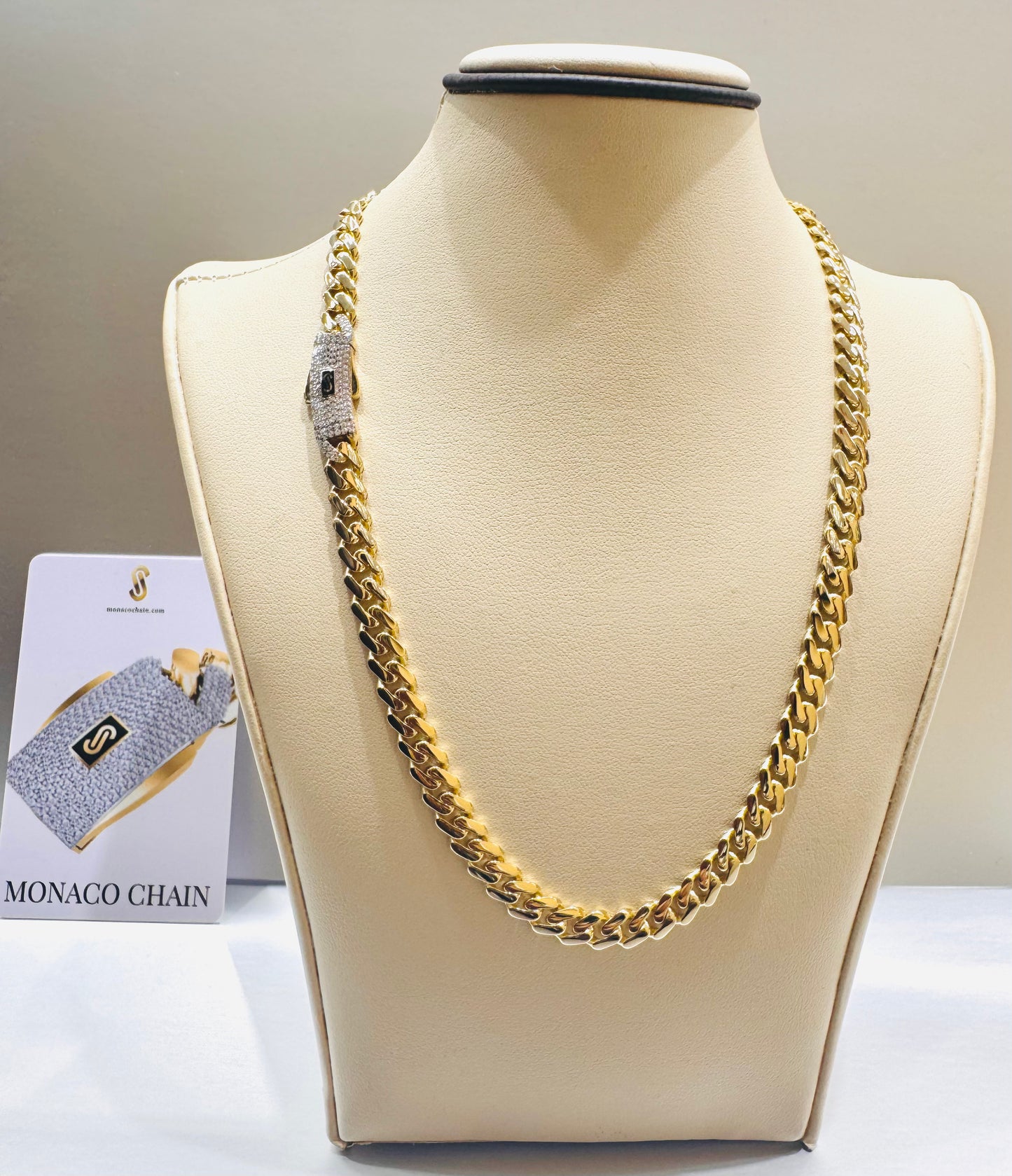 10K GOLD CLASSIC MONACO CHAIN 20”, WEIGHT: 22.3gm, WIDTH: 8.7mm