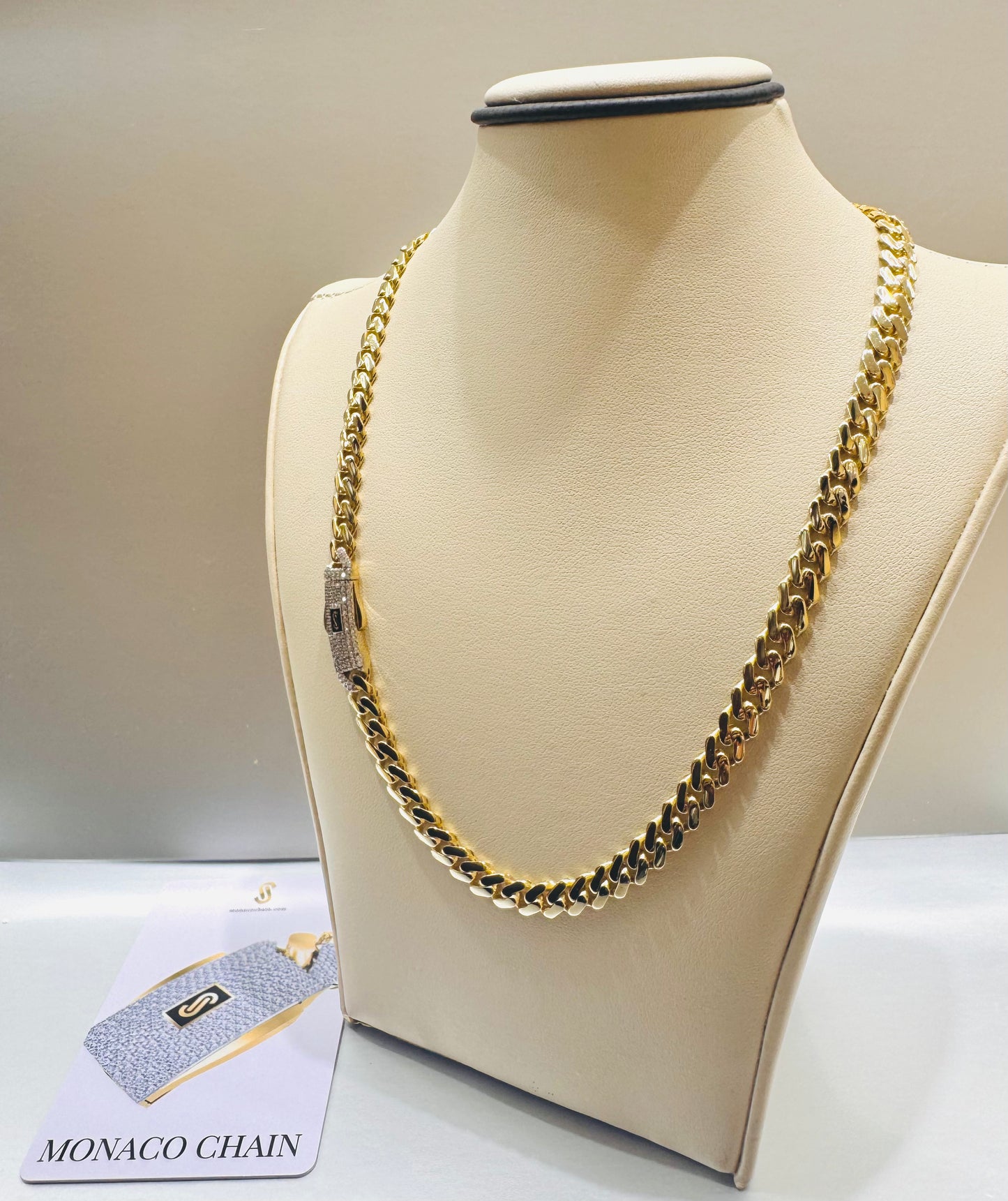 10K GOLD CLASSIC MONACO CHAIN 18”, WEIGHT: 20.5gm, WIDTH: 8.6mm