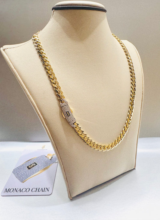 10K GOLD CLASSIC MONACO CHAIN 16”, WEIGHT: 17.5gm, WIDTH: 7.8mm