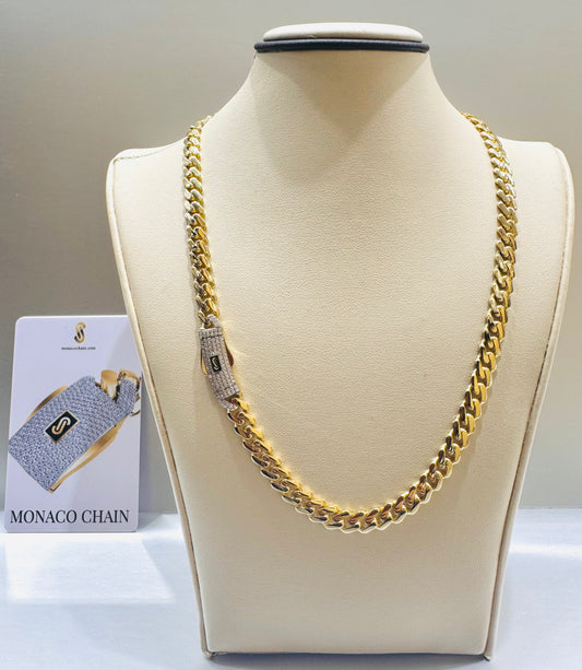 10K GOLD CLASSIC MONACO CHAIN 18”, WEIGHT: 20.5gm, WIDTH: 8.6mm