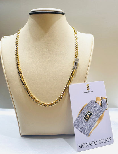 10K GOLD CLASSIC MONACO CHAIN 16”, WEIGHT: 10.3gm, WIDTH: 4.9mm