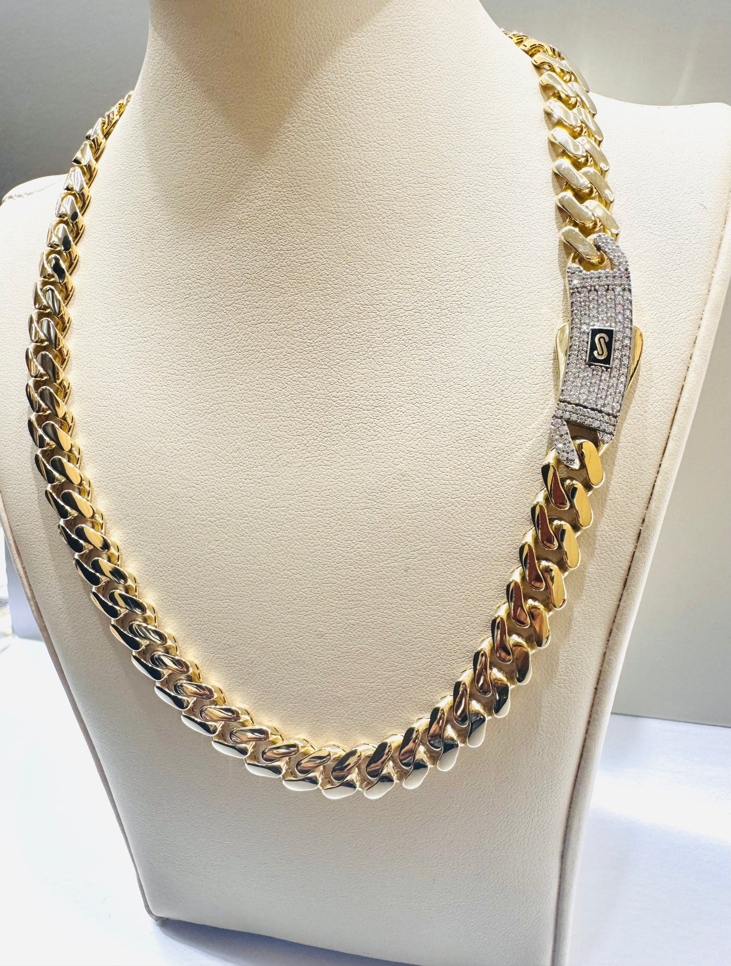 10K GOLD CLASSIC MONACO CHAIN 16”, WEIGHT: 21.4gm, WIDTH: 9.2mm