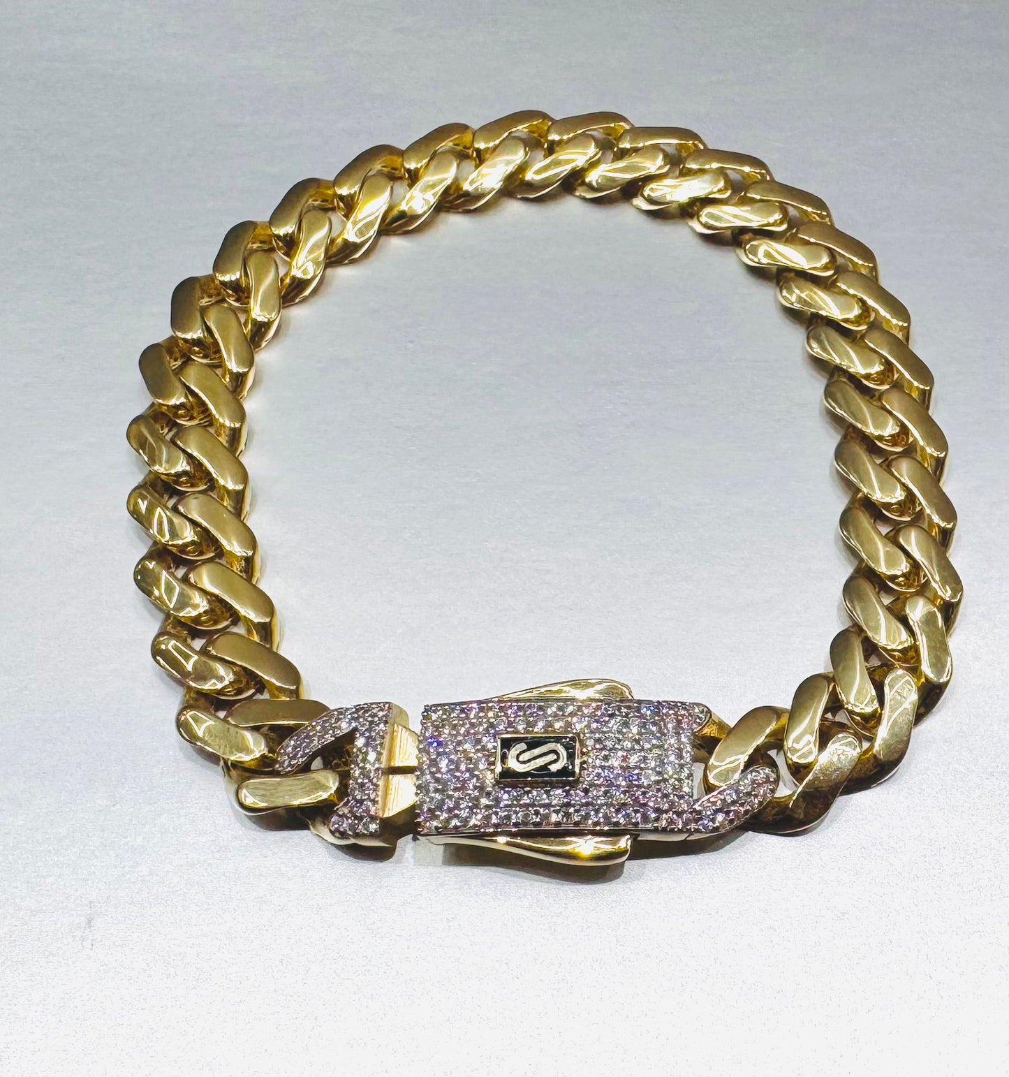 10K GOLD CLASSIC MONACO BRACELET 7”, WEIGHT: 11.3gm, WIDTH: 10mm