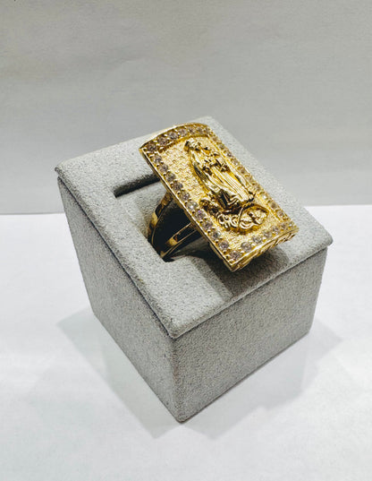 10K GOLD VIRGIN MARY RING WITH CZ STONES, WEIGHT: 7.4gm, SIZE: 10.5