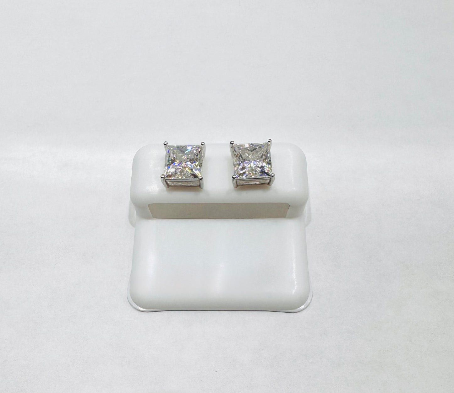 SILVER MOISSANITE SQUARE SHAPE STUD EARRINGS 8mm, VVS- 6.0CTW