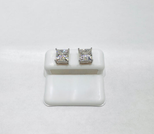 SILVER MOISSANITE SQUARE SHAPE STUD EARRINGS 8mm, VVS- 6.0CTW