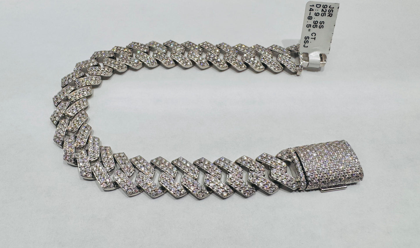 SILVER MOISSANITE MIAMI CUBAN LINK BRACELET 8.5”, 9.95CT, WIDTH: 13mm