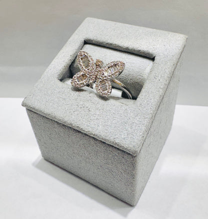 14K WHITE GOLD NATURAL DIAMOND BUTTERFLY RING 0.25CT, SIZE: 7.5