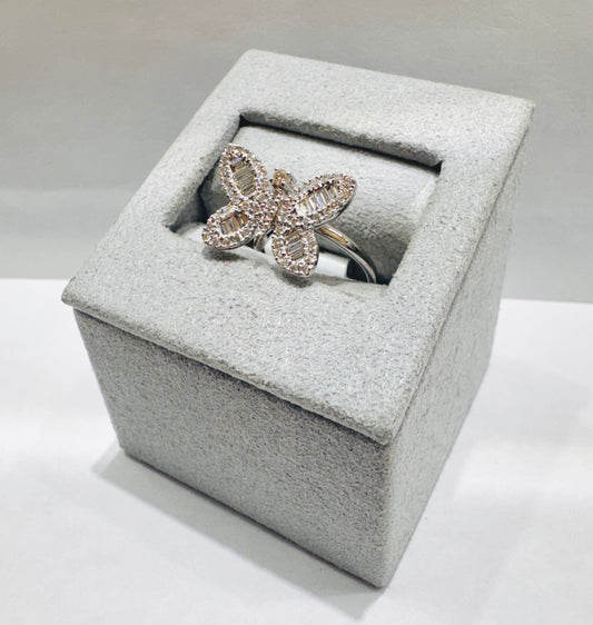 14K WHITE GOLD NATURAL DIAMOND BUTTERFLY RING 0.25CT, SIZE: 7.5
