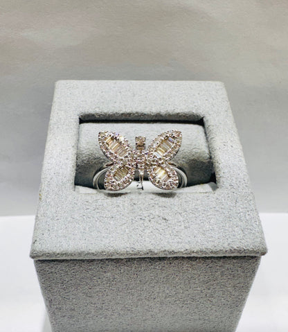 14K WHITE GOLD NATURAL DIAMOND BUTTERFLY RING 0.25CT, SIZE: 7.5