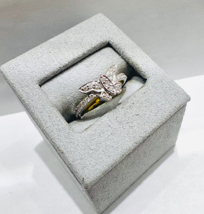 10K WHITE GOLD NATURAL DIAMOND BUTTERFLY RING 0.36CT, SIZE: 7