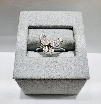 14K WHITE GOLD NATURAL DIAMOND BUTTERFLY RING 0.15CT, SIZE: 6