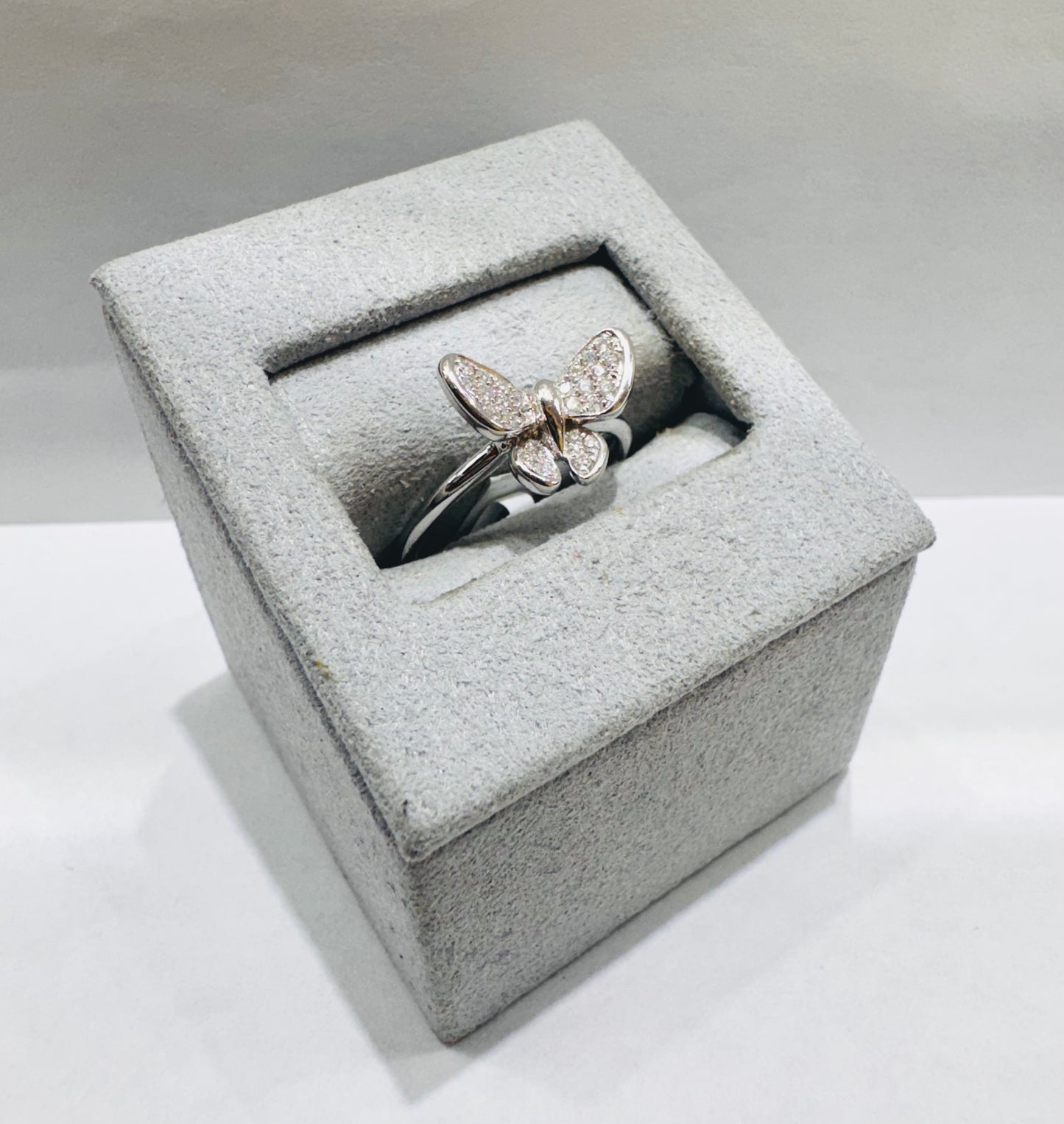 14K WHITE GOLD NATURAL DIAMOND BUTTERFLY RING 0.15CT, SIZE: 6