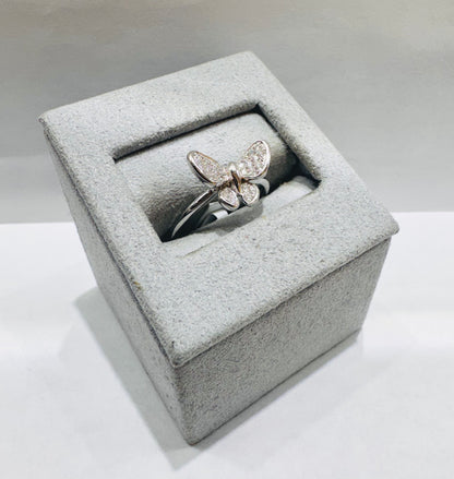 14K WHITE GOLD NATURAL DIAMOND BUTTERFLY RING 0.15CT, SIZE: 6
